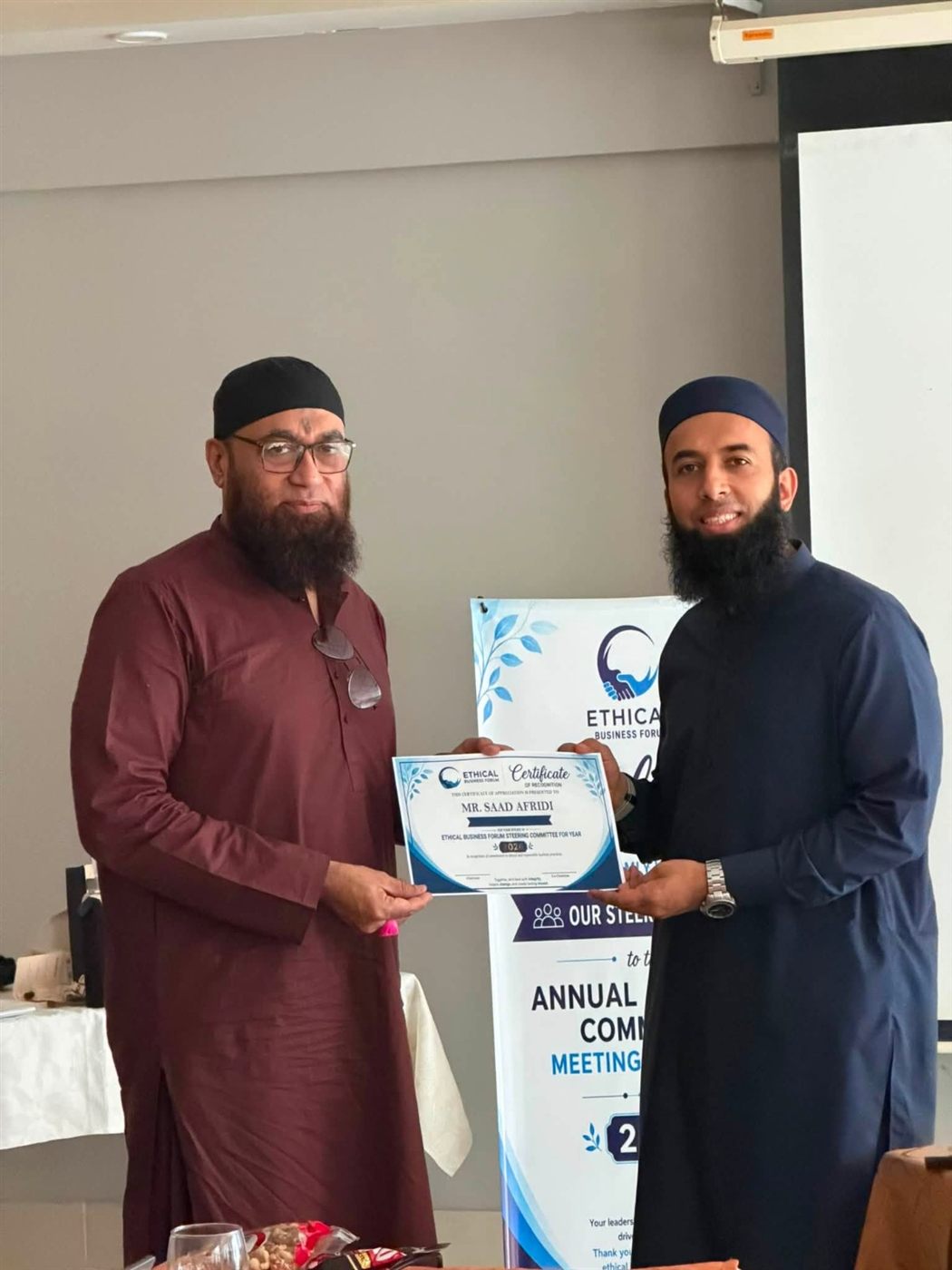 Certificate of recognition at the Forum's annual meeting